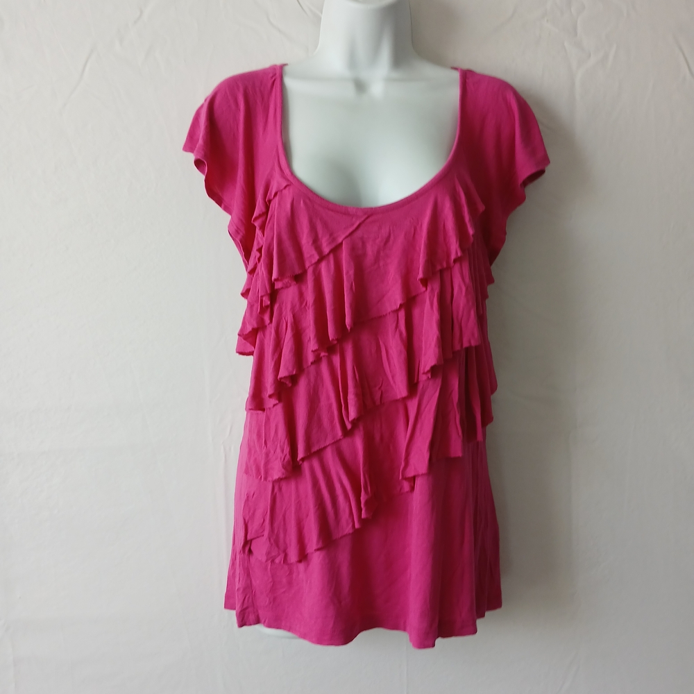 Nicole Miller Pink‎ Ruffles Blouse Size S Casual Dressy Travel Office Wear Beach